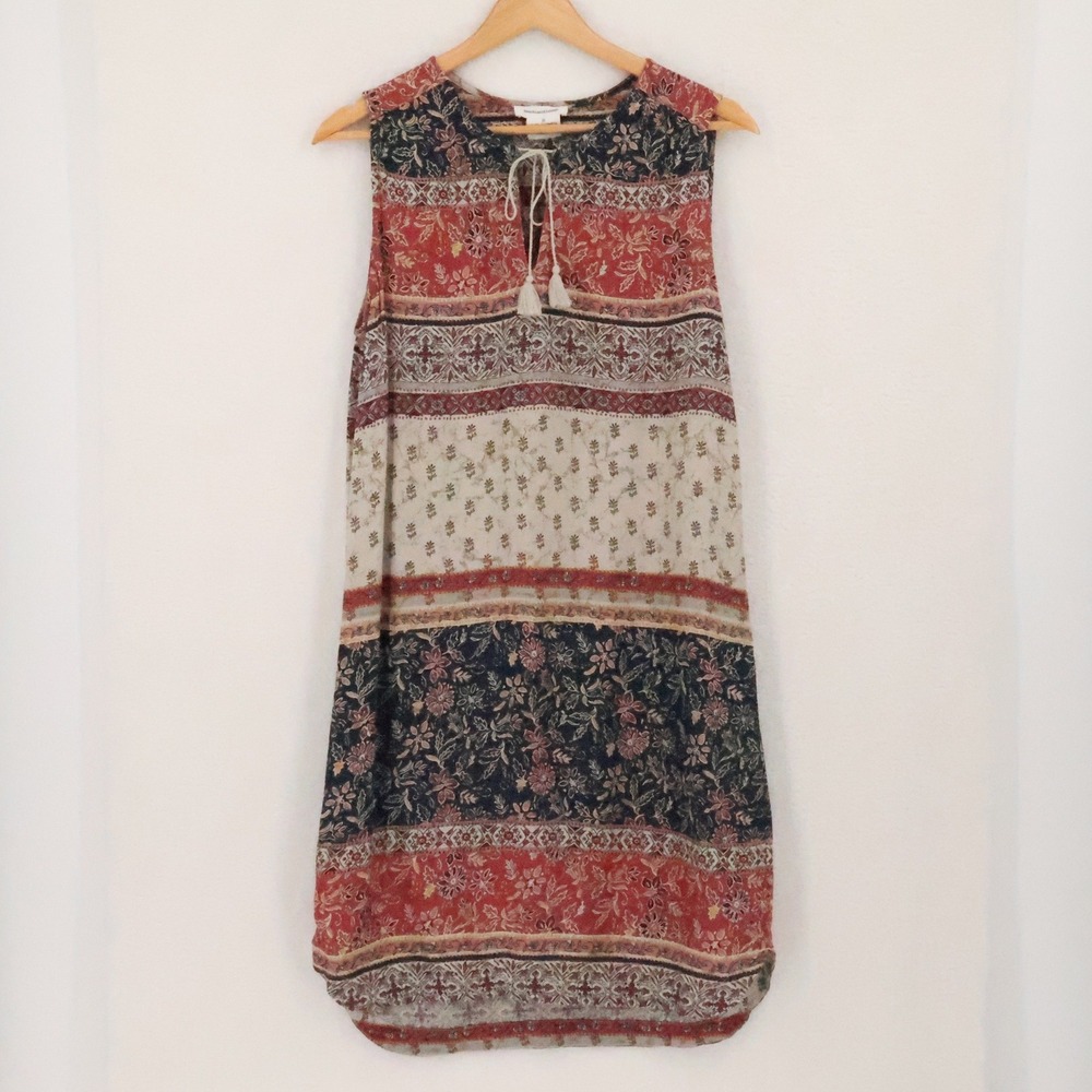 Beachlunchlounge Sleeveless Shift Dress Womens Size M Earthy Boho Floral Beachy